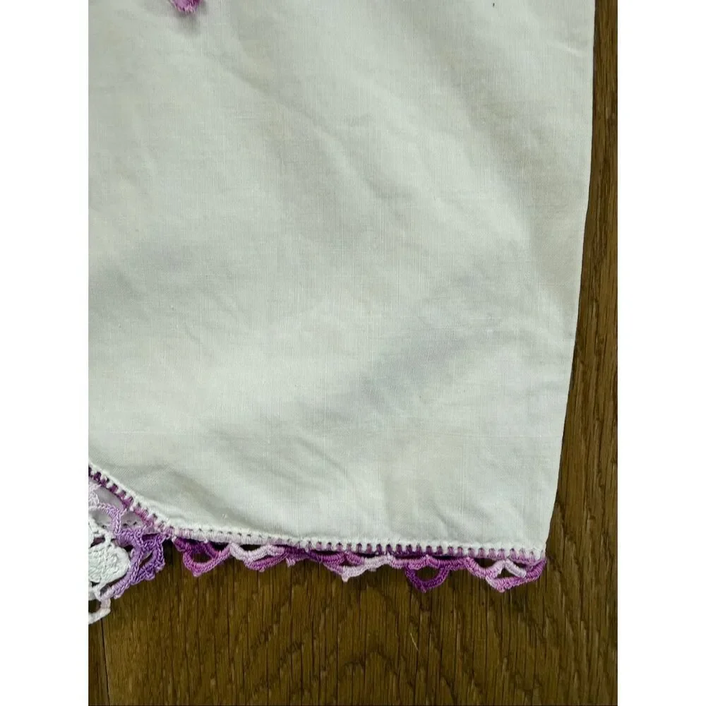 2 Vintage Queen Size Pillowcases Purple Crochet Lace Detail 34” x 20”